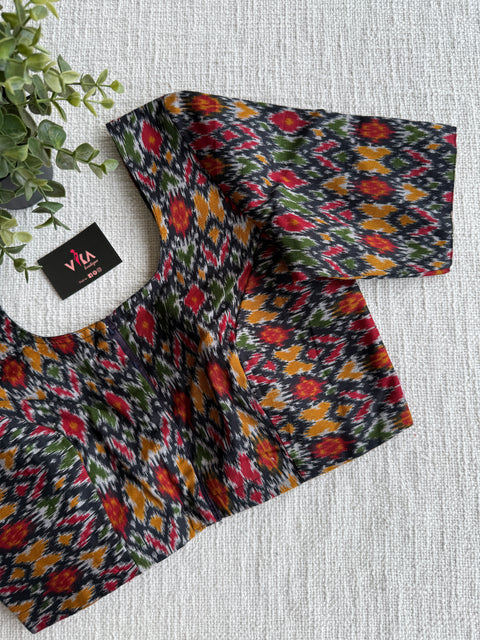 Printed ikat cotton blouse