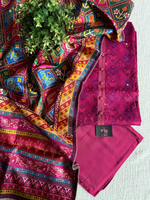 Patola printed silk cotton salwar suit set