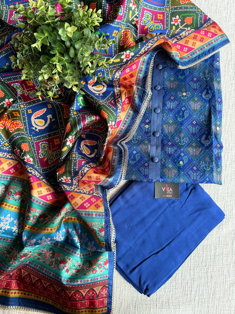 Patola printed silk cotton salwar suit set