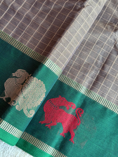 Grey Green Chettinad Cotton saree