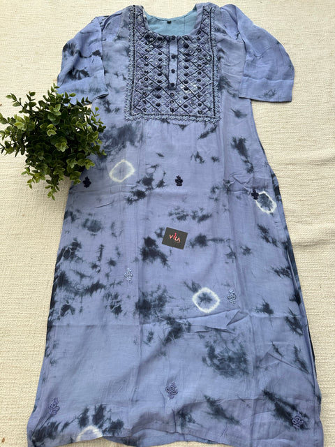 Tie and Dye lavender hand emb kurti