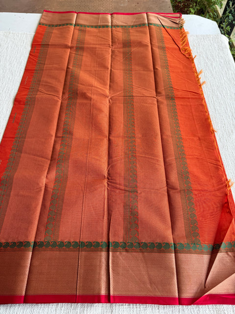 Orange red Chettinad Cotton saree