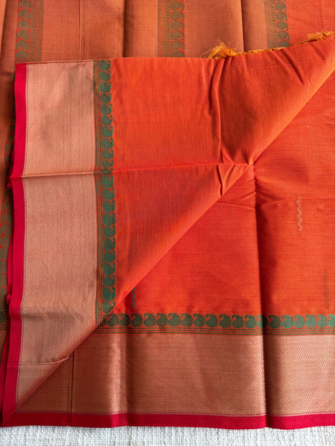 Orange red Chettinad Cotton saree