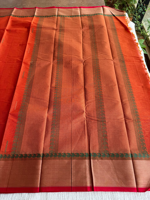 Orange red Chettinad Cotton saree