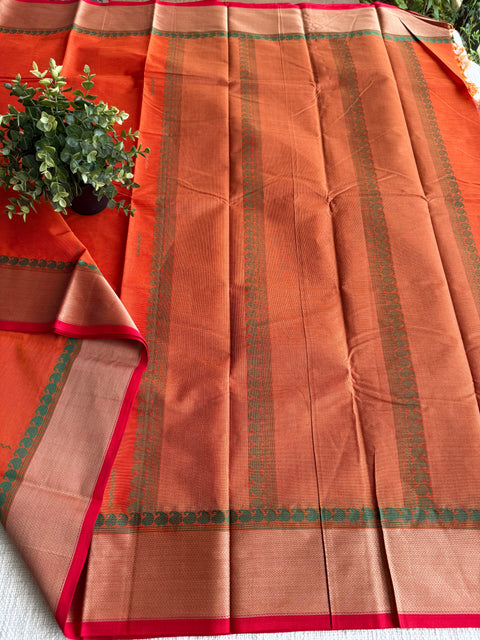 Orange red Chettinad Cotton saree