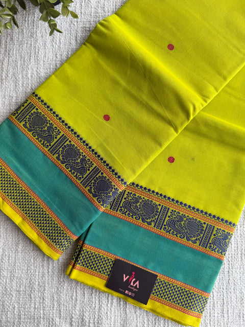 Lime green handloom Cotton saree