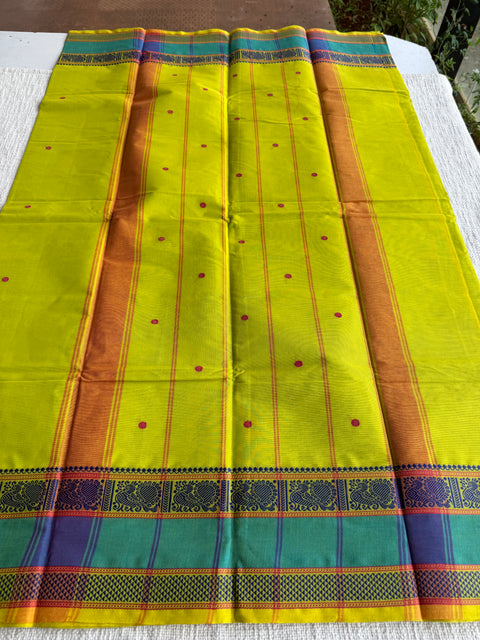 Lime green handloom Cotton saree