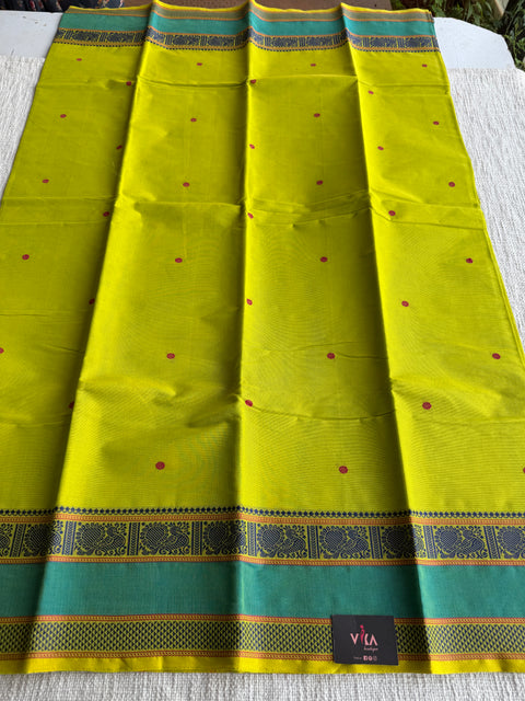 Lime green handloom Cotton saree