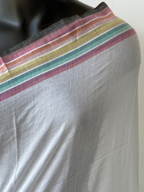 Multi border mul cotton saree - off white