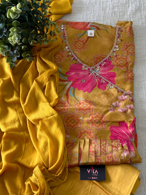 Angrakha Chinnon silk ready suit set