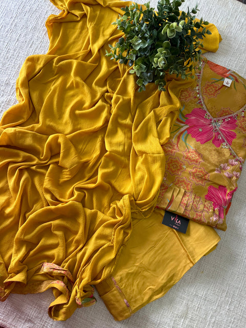 Angrakha Chinnon silk ready suit set