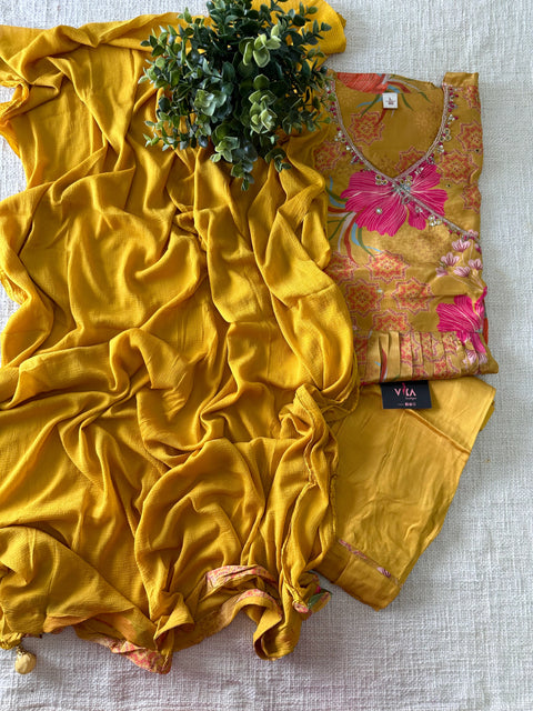 Angrakha Chinnon silk ready suit set