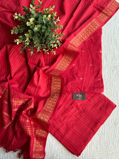 Handloom cotton salwar suit material-Red
