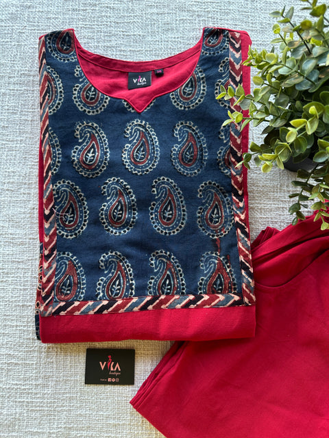 Ajrakh printed plain ready kurta pant