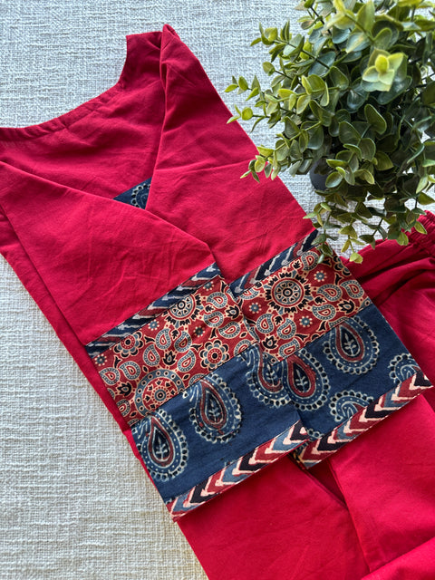 Ajrakh printed plain ready kurta pant