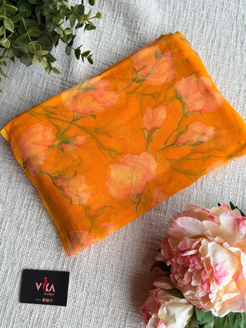 Floral Printed pure chiffon saree