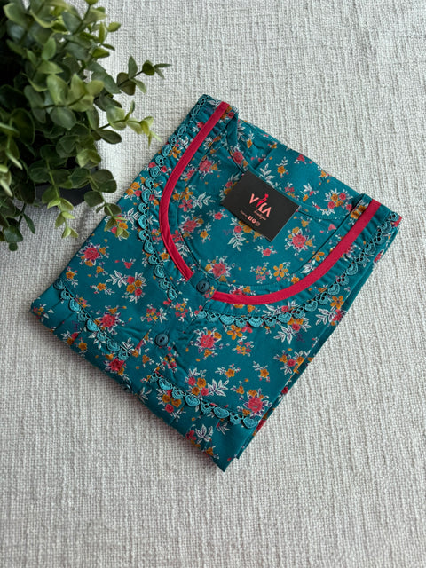 L size printed poly cotton nighty