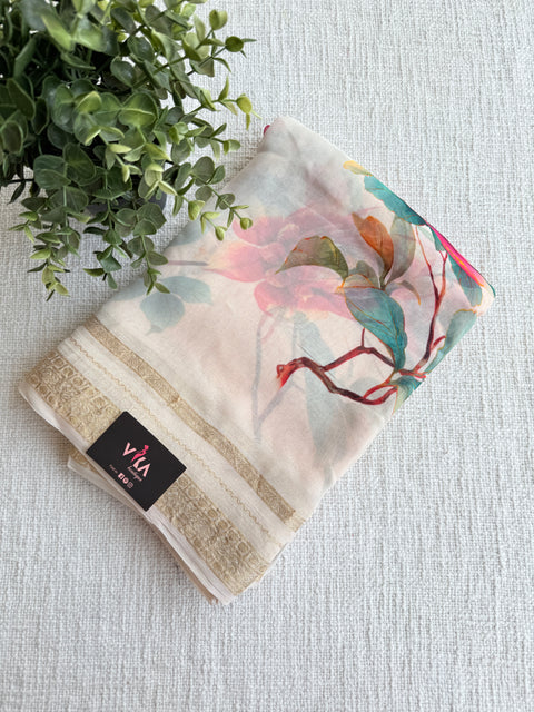 Zari border pure chiffon saree