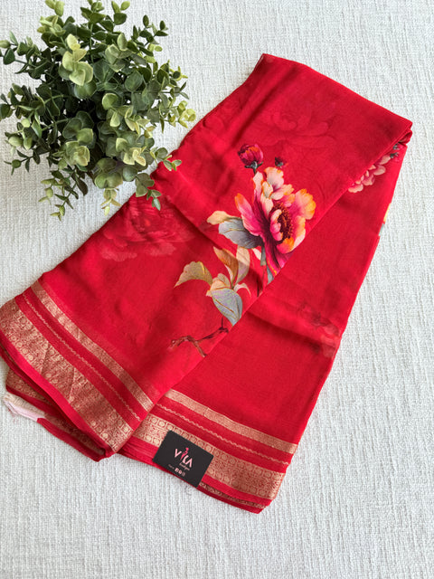 Zari border pure chiffon saree