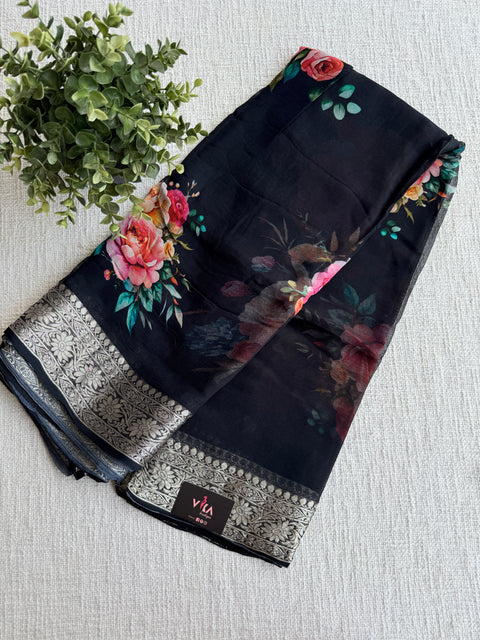 Zari border pure chiffon saree