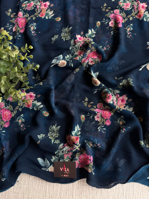 Floral printed georgette saree