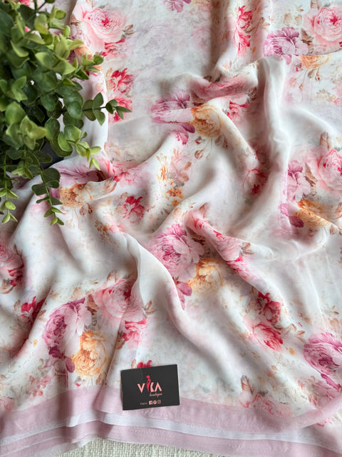 Floral printed georgette saree