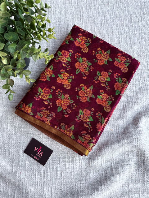 Floral Printed semi chiffon saree