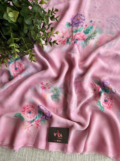 Floral printed georgette saree