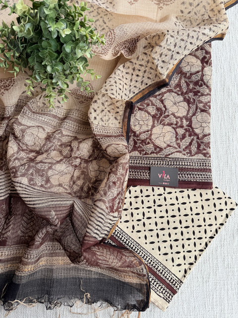 Printed cotton suit with kota dupatta