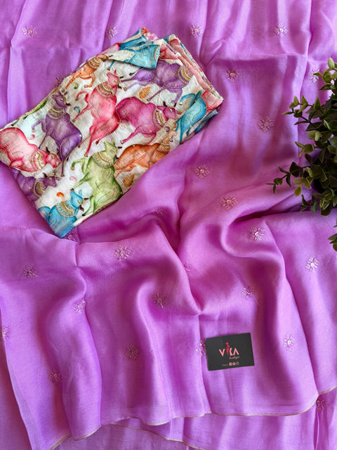 Emb blouse with sequins work jute saree