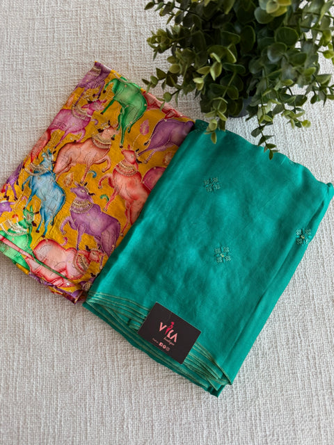Emb blouse with sequins work jute saree