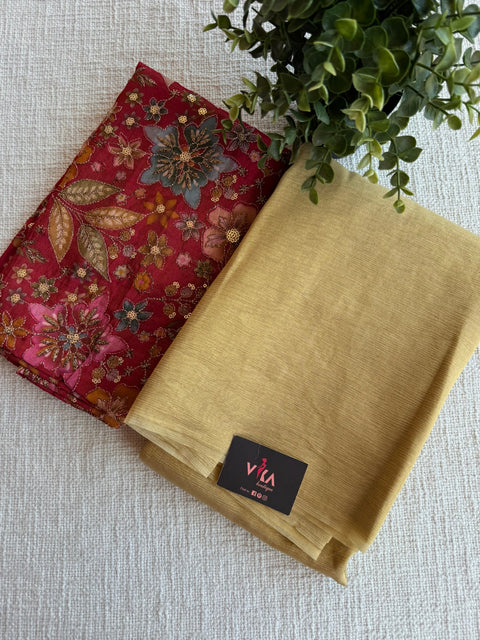 Golden crush tissue saree with seq work blouse