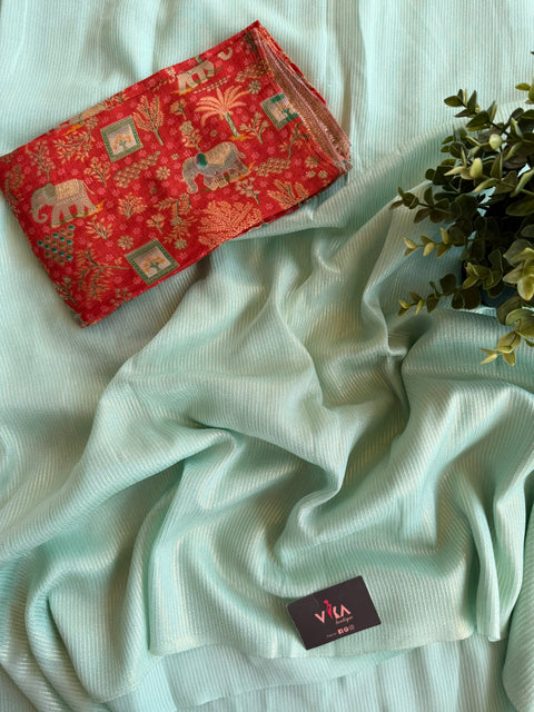 Mint green with red banaras blouse pc
