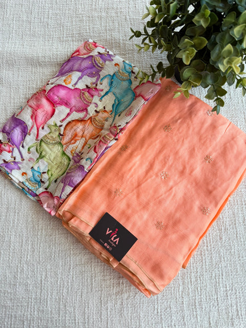 Emb blouse with sequins work jute saree