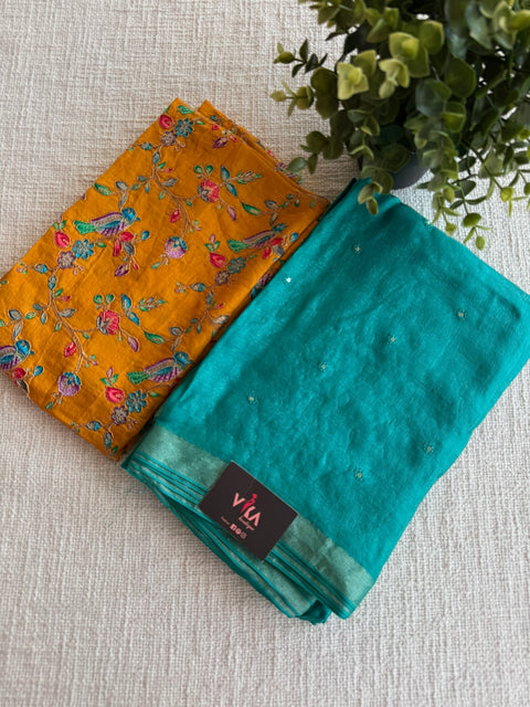 Emb blouse with sequins work jute saree