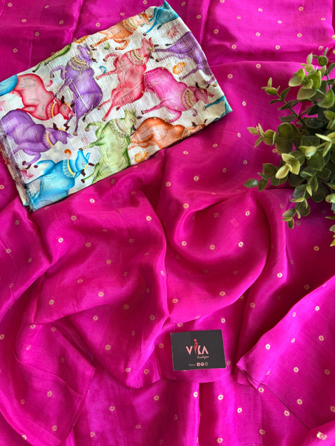 Pichwai blouse with satin crepe saree