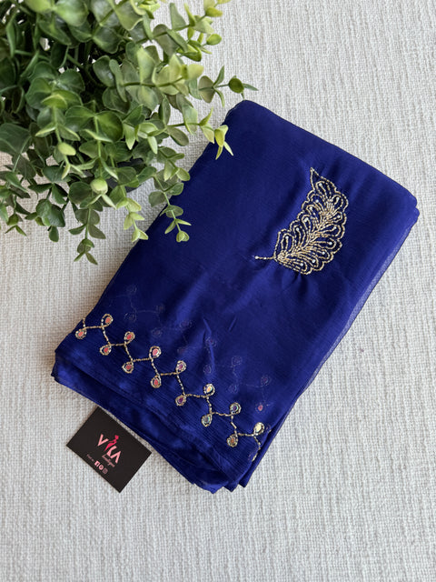 Cut Dhana work plain chiffon saree