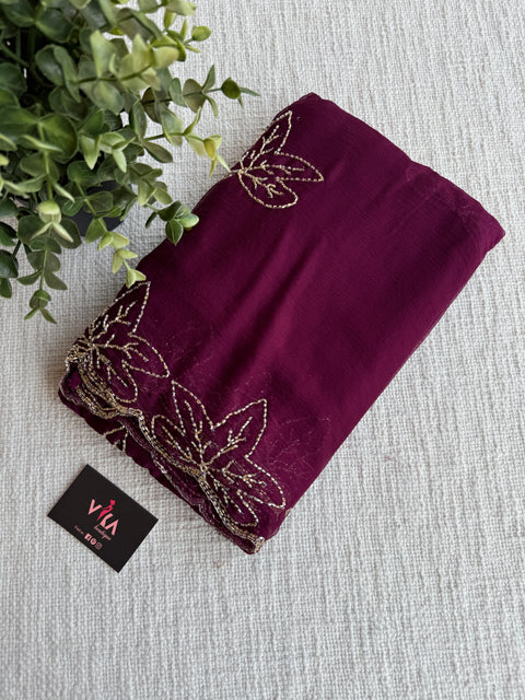 Cut Dhana work plain chiffon saree