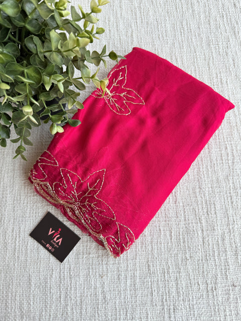 Cut Dhana work plain chiffon saree