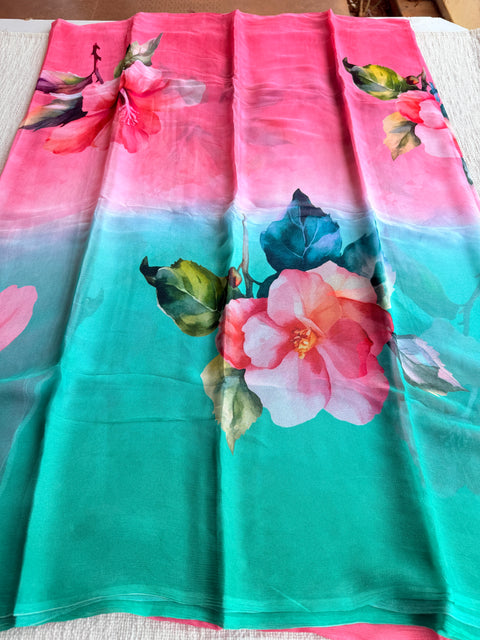 Digital floral shaded pure chiffon saree