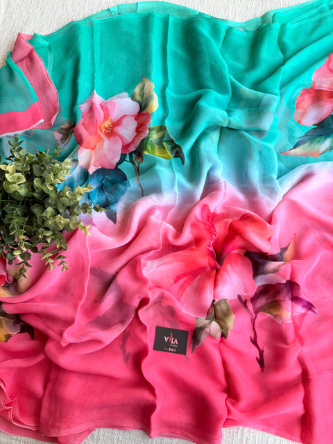 Digital floral shaded pure chiffon saree