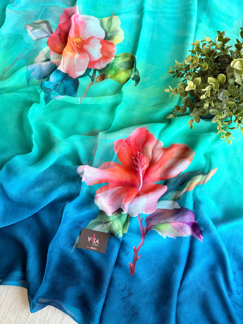 Digital floral shaded pure chiffon saree