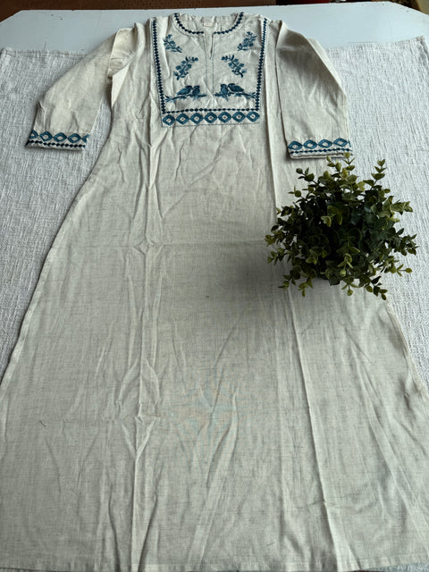 Emb handloom cotton kurta pant set