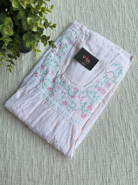 L size pastel emb cotton nighty - Peach