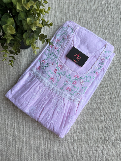 L size pastel emb cotton nighty - Pink
