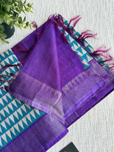 Ajrakh Printed art silk saree