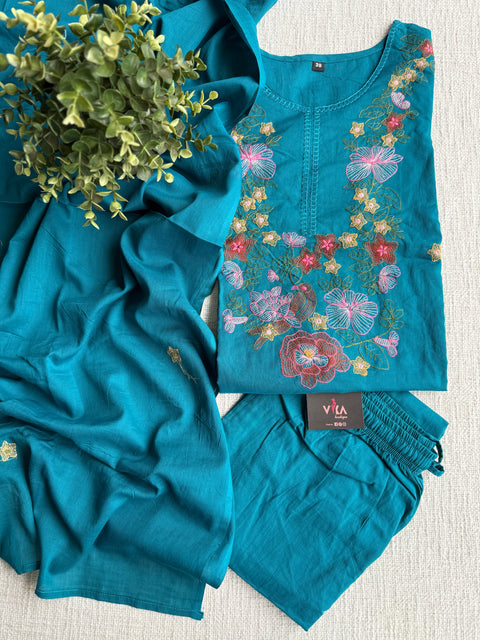 Neck emb pure cotton kurta pant set