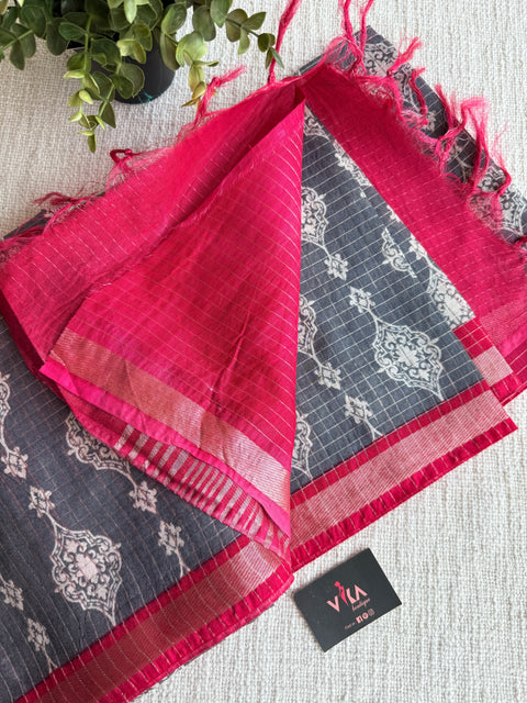 Ajrakh Printed art silk saree