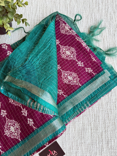 Ajrakh Printed art silk saree