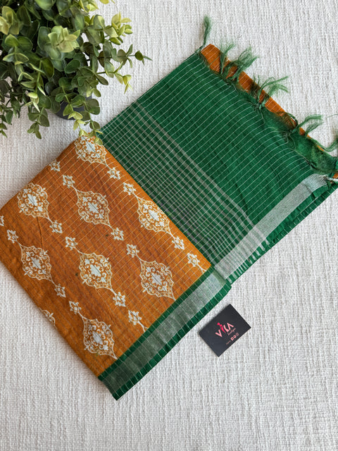Ajrakh Printed art silk saree